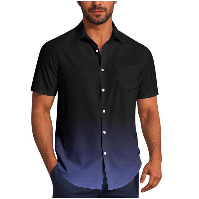 Pisexur Shirts for Man T Hommes Mode Décontractée Col Rabattu Impression Dégradée Manches Courtes Chemise Blouse Bleu Foncé,S Chemises de Golf Hommes & Chemises Hommes