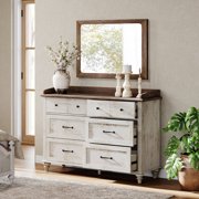 WAMPAT Modern Mid-Century Dresser with 6 Sliding Drawers, Kids Storage Chest, Wooden Closet Organizer for Bedroom, Living Room, Hallway, Rusic White