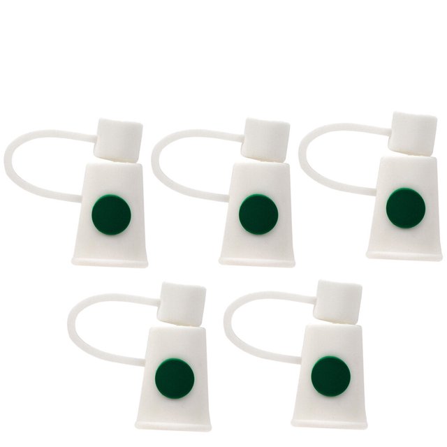 MasteelfCA 1 Set 5 Pcs Dust-proof Straw Covers Reusable Leakproof Straw Caps Plugs (Green White)