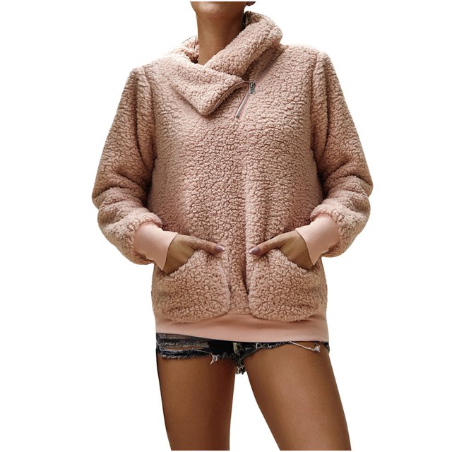 CEHVOM Womens Warm Jacket Winter Zipper Solid Long Sleeve Sweatshirt