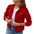 thumbnail image 2 of Pompotops Veste en Denim Unie pour Femmes à Manches Longues, Cardigan Amincissant avec Poches, Manteau, Hauts, Liquidation, 2 of 6