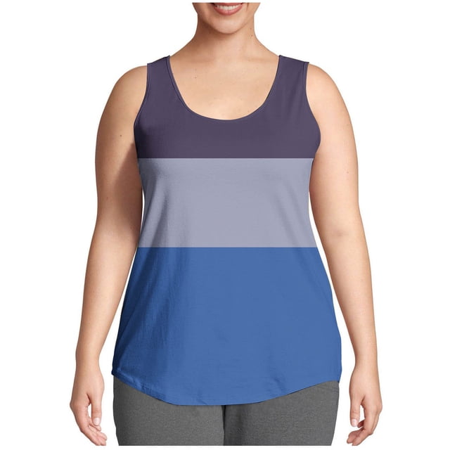 Swstbby Soldes d'Été! Hauts d'Été pour Femmes Grande Taille, Mode Décontractée Imprimée Ample Débardeur Col Rond Bleu TTTG