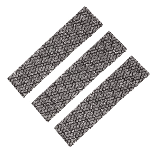 Unique Bargains 8.5' x 2' x 0.2' air conditioner filter washable foam replacement in black, shown as a 3-pack. Made with activated carbon fiber material, the foam captures dust, lint, pet hair, and odors, ensuring clean air. Ideal for air conditioners, household air purifiers, and car air purifiers.