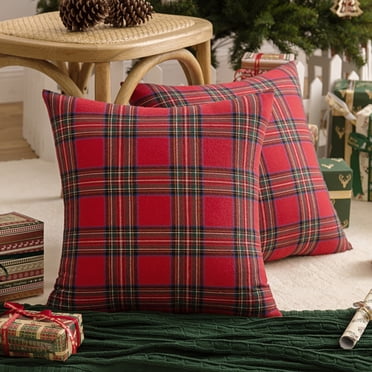 Housses de Coussin Décoratives à Carreaux de Noël, Taie de Coussin Tartan Écossais en Polyester pour Décoration des Fêtes à la Maison Farmhouse