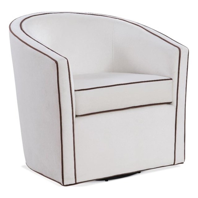 Keely Cream Velvet with Contrasting Brown Welt Barrel Swivel Chair