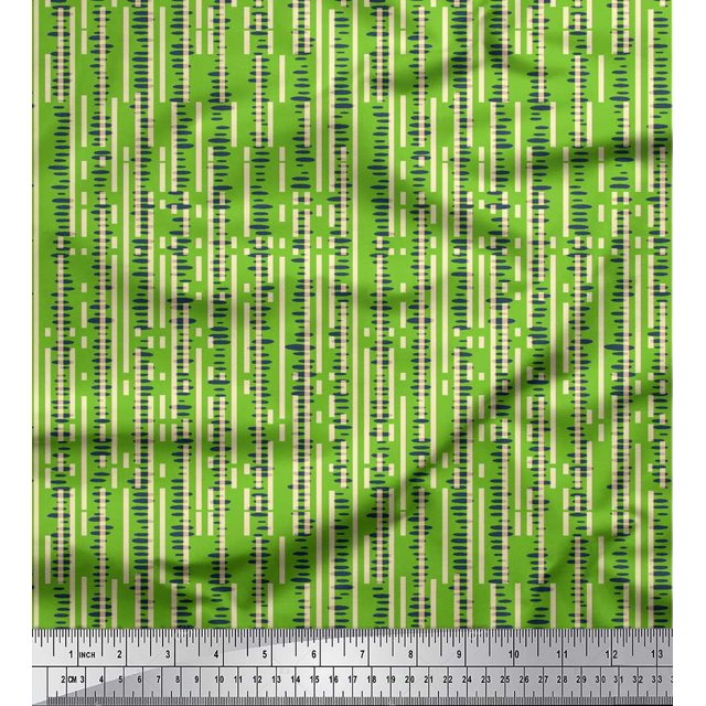 Soimoi Green Rayon Crepe Fabric Brush Stroke & Lines Abstract Decor Fabric Printed Yard 46 Inch Wide