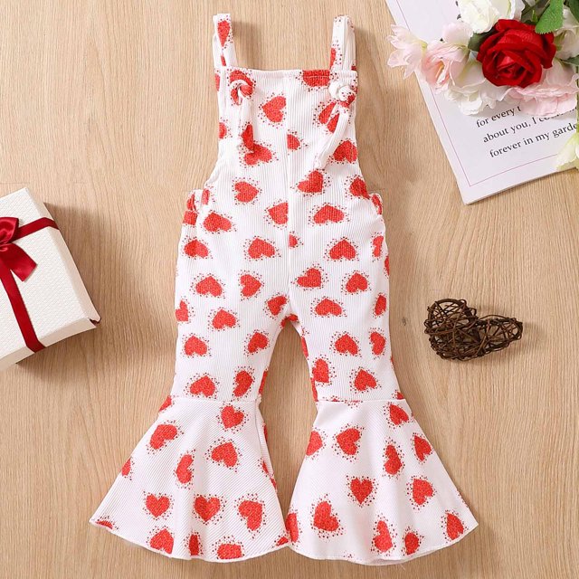 EGNMCR Girls' Jumpsuits & Rompers Valentine's Day Toddler Baby Girl Print Jumpsuits Printing Strap Romper Pants Kid Rompers