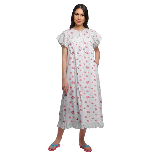 Moomaya Chemise de Nuit d'Allaitement à Col Rond Imprimée pour Femmes en Coton