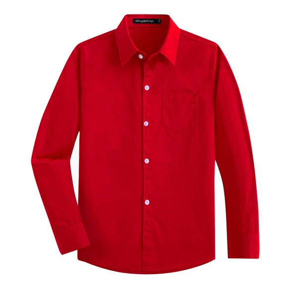 Spring&Gege Boys' Long Sleeve Dress Shirts Formal Uniform Woven Solid, Red, 4-5 Years