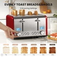 thumbnail image 3 of Roter Mond Countdown Stainless Steel 4 Slice Toaster with Bagel, Defrost, Cancel Function, Dual Toaster, Extra Wide Slots, 6 Shade Settings, Removable Crumb Trays, 1650W, Red, 3 of 9