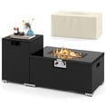 thumbnail image 1 of Costway Ensemble de 2 Pcs de Table à Feu d'Extérieur en Rotin avec Couvercle de Réservoir, Plateau en Verre Trempé, Noir, 1 of 10
