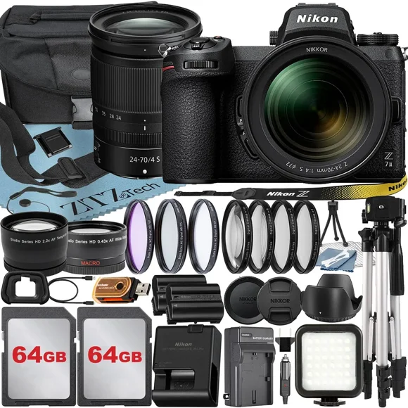Nikon Z7 II Mirrorless Camera with NIKKOR Z 24-70mm f/4 S Lens + 32GB Card + Case + Telephoto + Tripod + ZeeTech Accessory Bundle