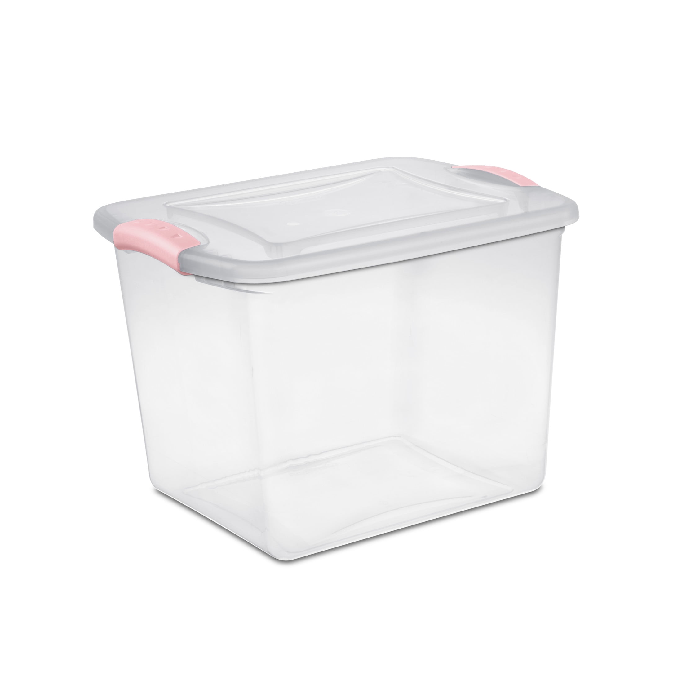 Sterilite 26 Liter Latch Box, Small Clear Plastic Storage Bin with Lid, Pink Latch