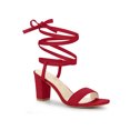 thumbnail image 1 of BLISSFUL STEP Sandales à Talons Hauts Blocs à Bout Ouvert à Lacets pour Femmes Rouge 7, 1 of 8