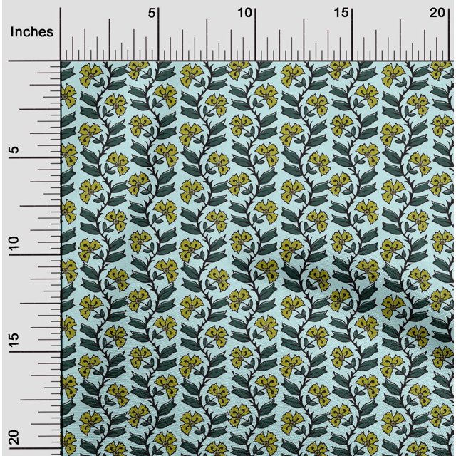 oneOone Polyester Lycra Fabric Leaves & Floral Block Print Sewing Fabric BTY 56 Inch Wide