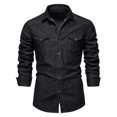 thumbnail image 1 of Men's Classic Denim Long Sleeve Shirt Solid Color Casual Button Down Work Shirt with Chest Pocket, 1 of 10
