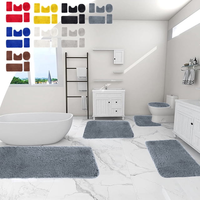 Dvkptbk Solid Color Bath Mats 5 Set Bathroom Rugs For 5 Pcs Toilet Mats Universal Soft Longhair Water Absorption Non-Slip Thick Machine Washable Easy To Dry Dark Color
