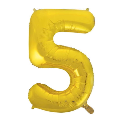 Unique Industries 34" Gold Number 5 Shaped Foil Balloon, 1 count