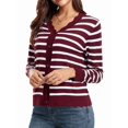 thumbnail image 3 of Cardigans pour Femmes à Manches Longues, Décontractés, Légers, Boutonnés, Col en V, Chandail d'Automne, Rayures Rouge Foncé, TG, 3 of 9