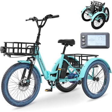 MOONCOOL 20" Fat Tire Electric Tricycle for Adults, Foldable Electric Trike with Front & Rear Basket, 750W Motor 48V Removable Battery, 3 Wheel Electric Bicycle for Men Women