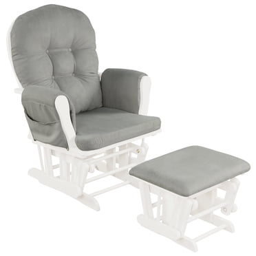 Patiojoy Rocking Chair Baby Nursery Chair Glider with Ottoman &Storage Pocket Light Grey