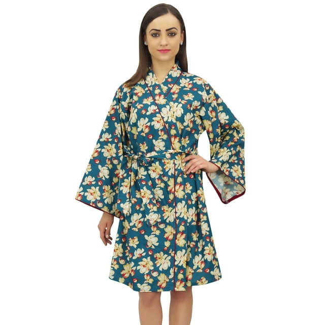 Bimba Kimono Court à Imprimé Feuilles pour Femme, Robe de Nuit de Mariée/mariage, Wrap-18