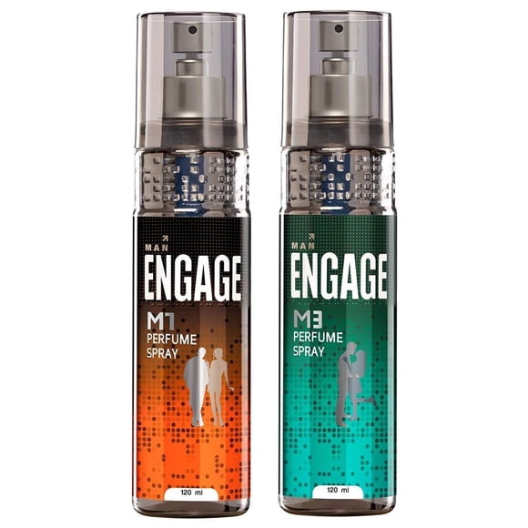 Engage M3 + M1 Perfume Spray For Men Pack Of 2X 120ml - 4.05 Fl.oz. Each | With Fresh, Minty, Citrus & Woody Notes | Skin Friendly Perfume For Boys - Long Lasting Smell, No Gas
