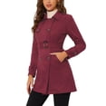 thumbnail image 4 of INSPIRE CHIC Manteau Trench en Faux Suède à Revers Crantés, Double Boutonnage, pour Femme, TP, Rouge Foncé, 4 of 7