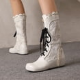 thumbnail image 3 of LOVZFMLL Bottes pour Femmes Mi-Mollet Bottes d'Hiver à Lacets Bout Rond Sangles Ajustables Talon Plat Mode Automne Hiver Bottes Chaussures, 3 of 7