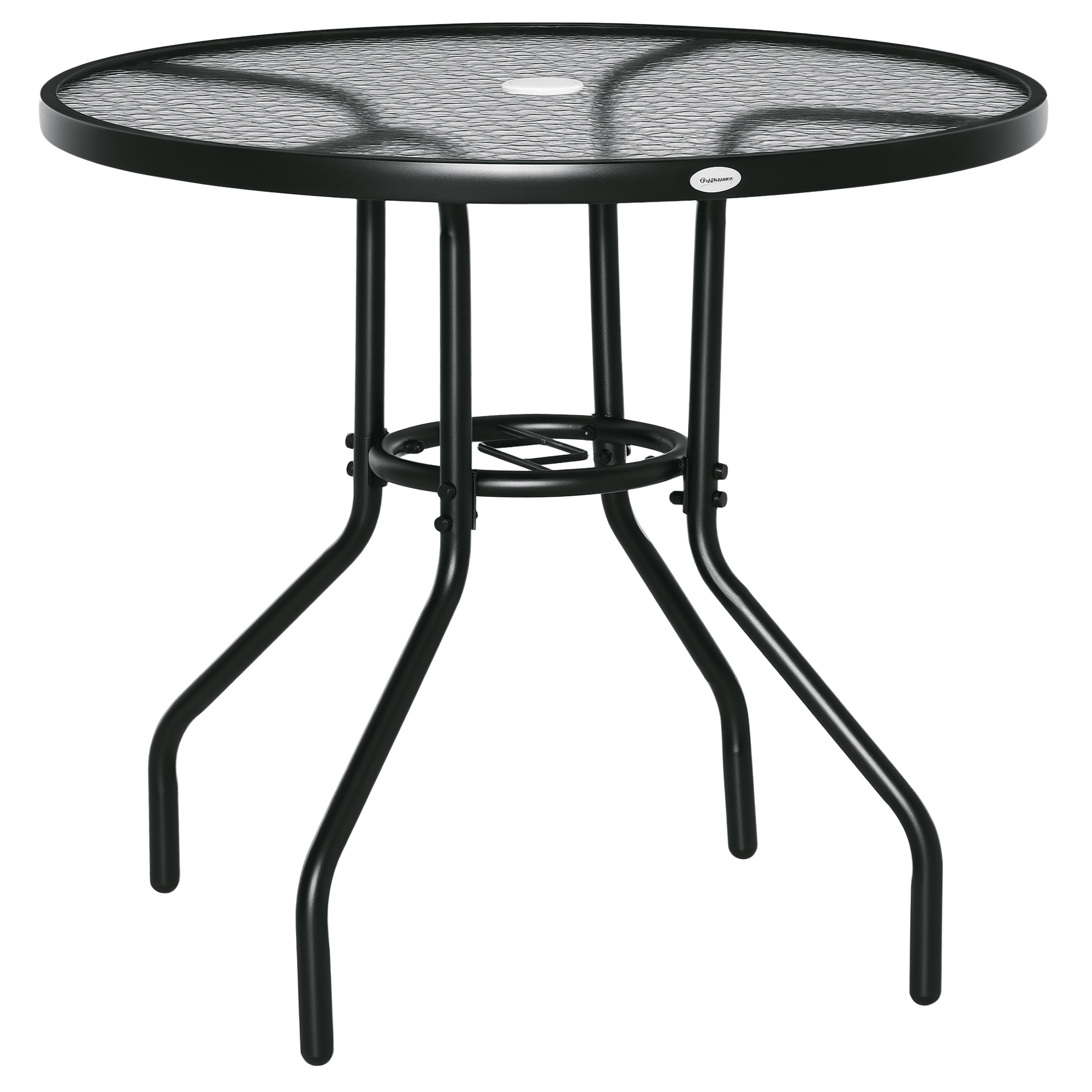 Outsunny Table à Manger Extérieur Rond de 31,5 Pieds avec Trou pour Parasol, Cadre en Acier Enduit de Poudre, Noir (1 Unité)