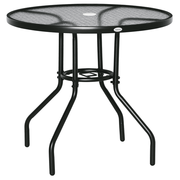 Outsunny Table à Manger Extérieur Rond de 31,5 Pieds avec Trou pour Parasol, Cadre en Acier Enduit de Poudre, Noir (1 Unité)