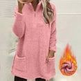 thumbnail image 2 of yoeyez Hauts en Peluche pour Femmes Hiver Chandail en Molleton Duveteux Col Rond Tunique à Manches Longues Chaud Confortable Pyjama Loungewear avec Poches Rose, TG, 2 of 7