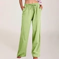 thumbnail image 2 of QATAINLAV Sales of The Week Womens Plus Size High Waisted Linen Pants Summer Drawstring Wide Leg Beach Pants Solid Casual Lounge Trousers with Pockets Green M, 2 of 9