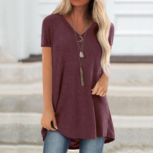 TIMIFIS T-Shirt à Manches Courtes à Col en V Imprimé Floral pour Femme, Tunique Décontractée Fluide Plissée, Hauts Blouse