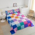 thumbnail image 4 of Erosebridal Checkered Gingham Bedding Sets Queen with Comforter, Colorful Rainbow Duvet Insert, Rectangle Geometry Reversible Bedding Queen Comforter Set, Lightweight Room Decorative, 3pcs, 4 of 8