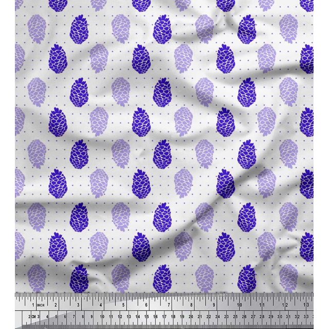 Soimoi Blue polyester Georgette Fabric Dot & Fruits Printed Craft Fabric by the Yard 52 Inch Wide