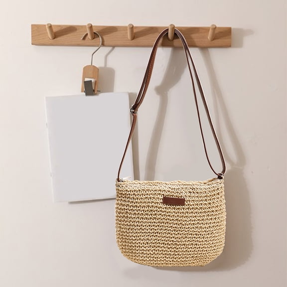 Sac Tissé en Paille, Staron Sac Fourre-Tout d'Épaule Portable, Sac de Plage en Papier 11.4x9x2.4 Pouces Sac Bandoulière Sangle Ajustable, Beige