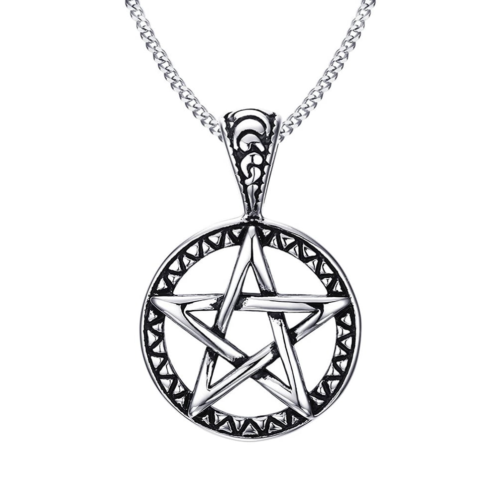 Bijoux Wiccans pour Femmes et Hommes Collier Pendentif Pentagramme en Acier Inoxydable