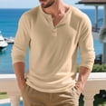 thumbnail image 4 of Wdfiry Men's Tops Solid Color Loose Plus Size Henley Tshirt Comfortable Fall Button Crewneck Long Sleeve Undershirts, 4 of 9