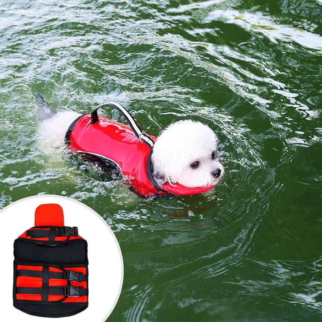Dvkptbk Polyester Life Jacket 1 Piece Dog Swimsuit Made of Polyester Material High Buoyancy Adjustable Elastic Designs with Rescue Handle Swimming