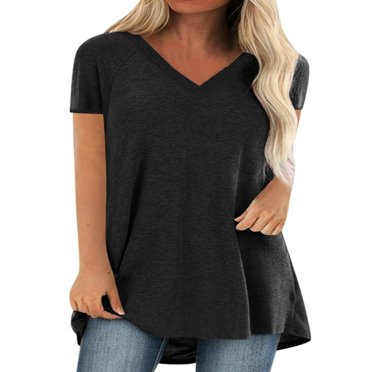 Hauts Grande Taille pour Femmes Manches Courtes T-Shirt Surdimensionné Tunique Décontractée à Col en V Blouse Ample