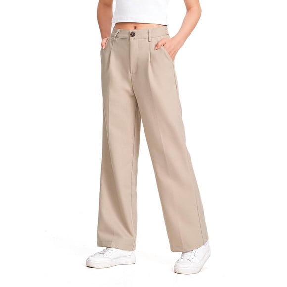 Boys Dress Pants, Boys School Uniform Chino Pants, Flat Front Elastic Back Straight Leg Stretch Cargo Pants for Classroom Wear Big Kids 4-16 Years