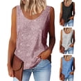 thumbnail image 1 of Hauts pour Femmes Col Rond Sans Manches Gilet à Paillettes Brillantes Style de Bureau Doux Extensible Coupe Ample Blouse d'Été, 1 of 8