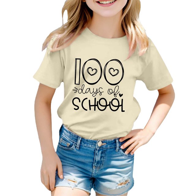 PMVFHDE Hauts pour Fille Été T-Shirt Graphique pour Fille Hauts d'Été pour Filles T-Shirts Mignons T-Shirts Graphiques pour Filles Mode Enfants Décontracté Imprimé Col Rond Ample Manches Courtes T-Shirt Haut Beige,12-13 Ans