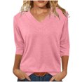 thumbnail image 1 of Amzcrzy Hauts pour Femmes Mode Manches 3/4 Hauts d'Été pour Femmes Couleur Unie Col Rond Hauts de Sortie Décontractés Confortables Hauts de Printemps T-Shirts, 1 of 8