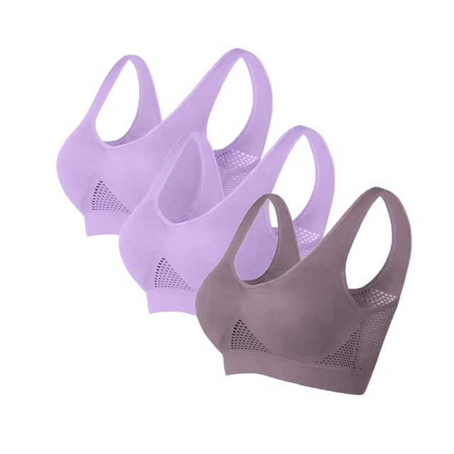 Virmaxy 3PC Womens Wireless Bra Gathering Breathable Underwear Everyday Bra 3PC Solid Color Gathered Together Large Size Daily Bra Underwear No Rims Purple XXXXXL