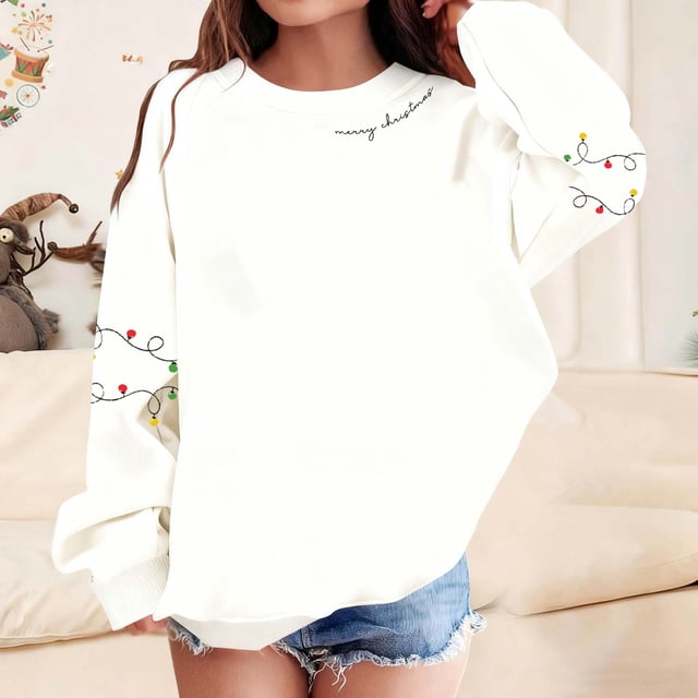 Cowsor Chandail à Col Rond Surdimensionné Style Varsity pour Femmes à Manches Longues, Décontracté, Mode, Haut à Enfiler, Tenues d'Automne