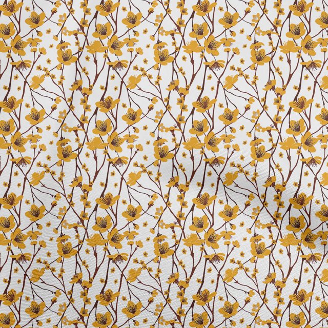 oneOone Polyester Spandex Yellow Fabric Kids Floral Sewing Craft Projects Fabric Prints By Yard 56 Inch Wide