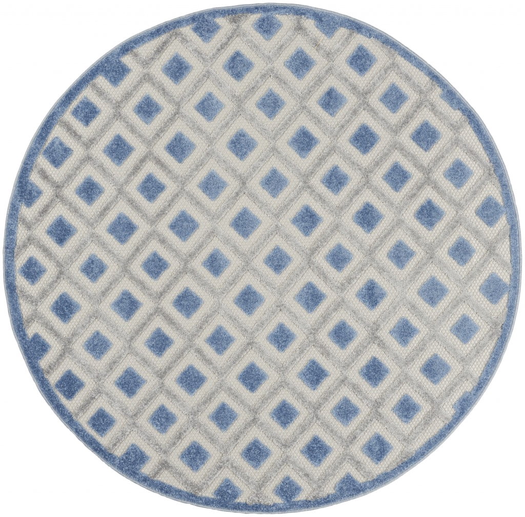 homeroots home decor 385154 5’ Round Blue and Gray Indoor Outdoor Area Rug