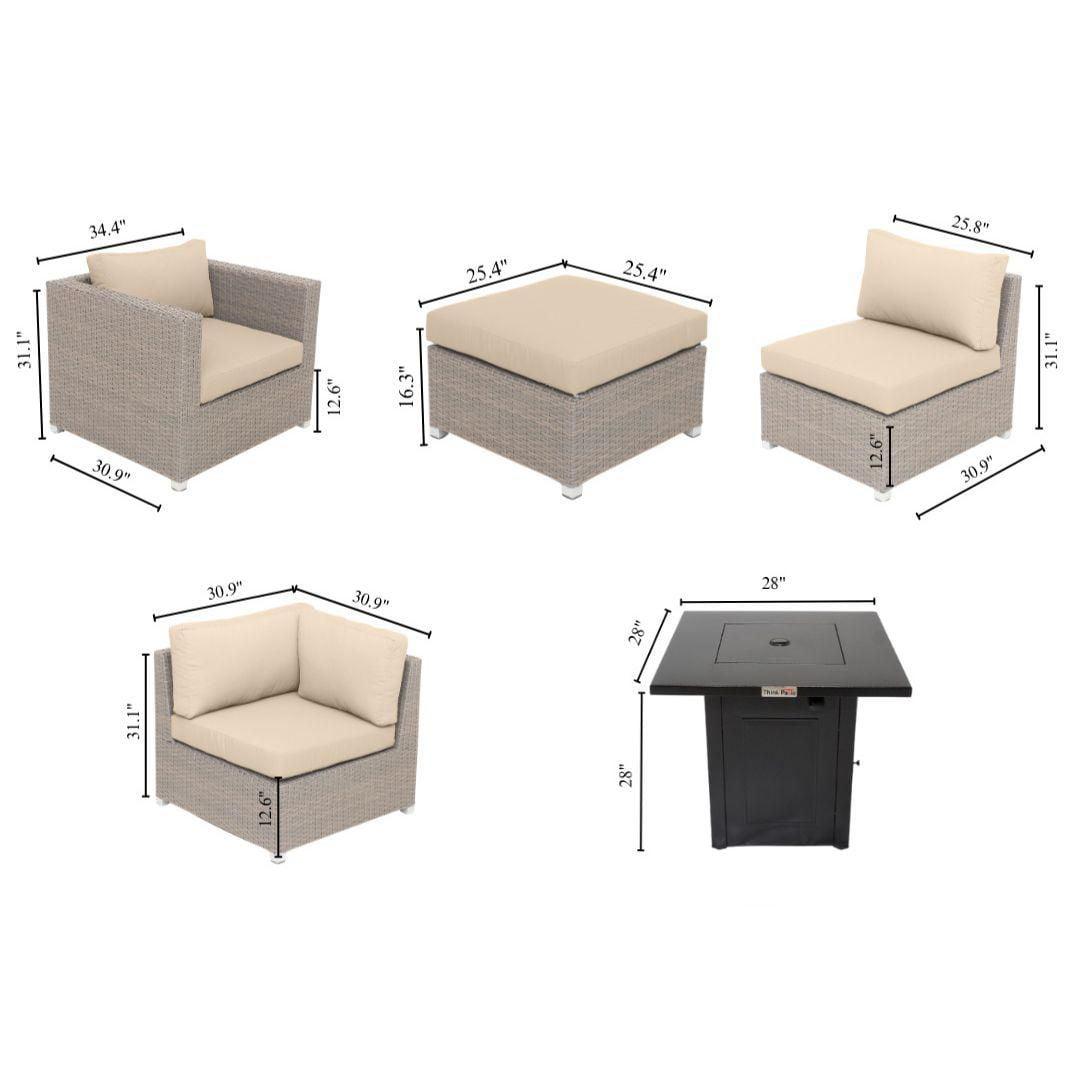 Chambers Bay Collection Ensemble de conversation de patio en aluminium 7 pièces avec coussins bleu marine et table à feu carrée